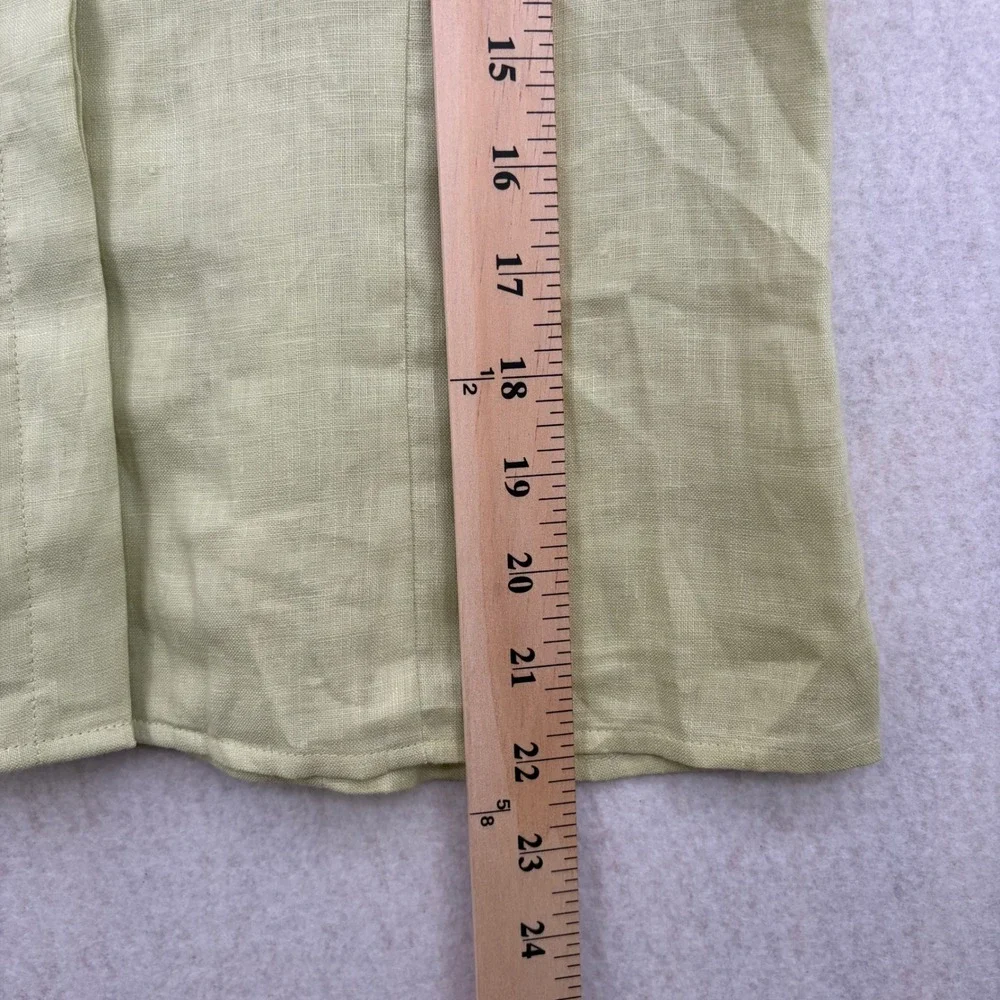 Ann Taylor Loft Womens 2 Green 100% Linen 3/4 Sleeve Button Up Shirt Blouse
